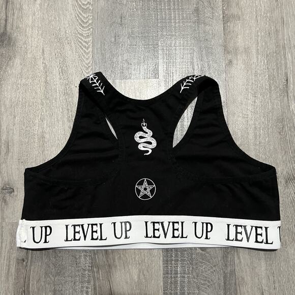 Level Up EDM Sports Bra Merch Black/White Dubstep Ouiji Planchette Subtronics S - Picture 2 of 5